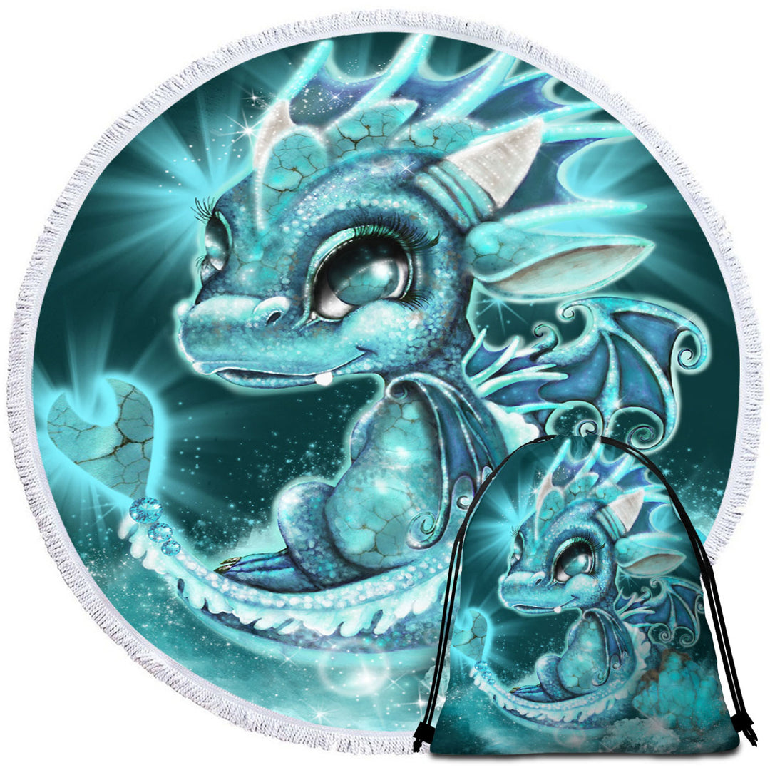 Cute Round Towels as Gift December Turquoise Birthstone Lil Dragon