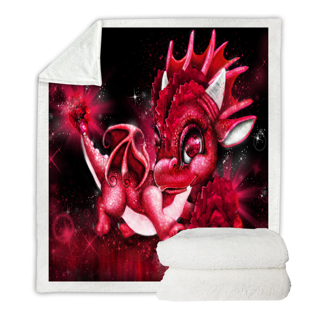 Cute Sherpa Blanket for Gift January Garnet Birthstone Lil Dragon