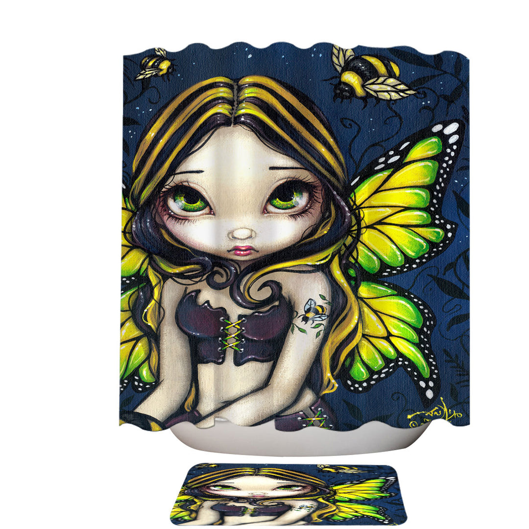 Cute Shower Curtains Art Bumblebee Tattoo on Butterfly Fairy