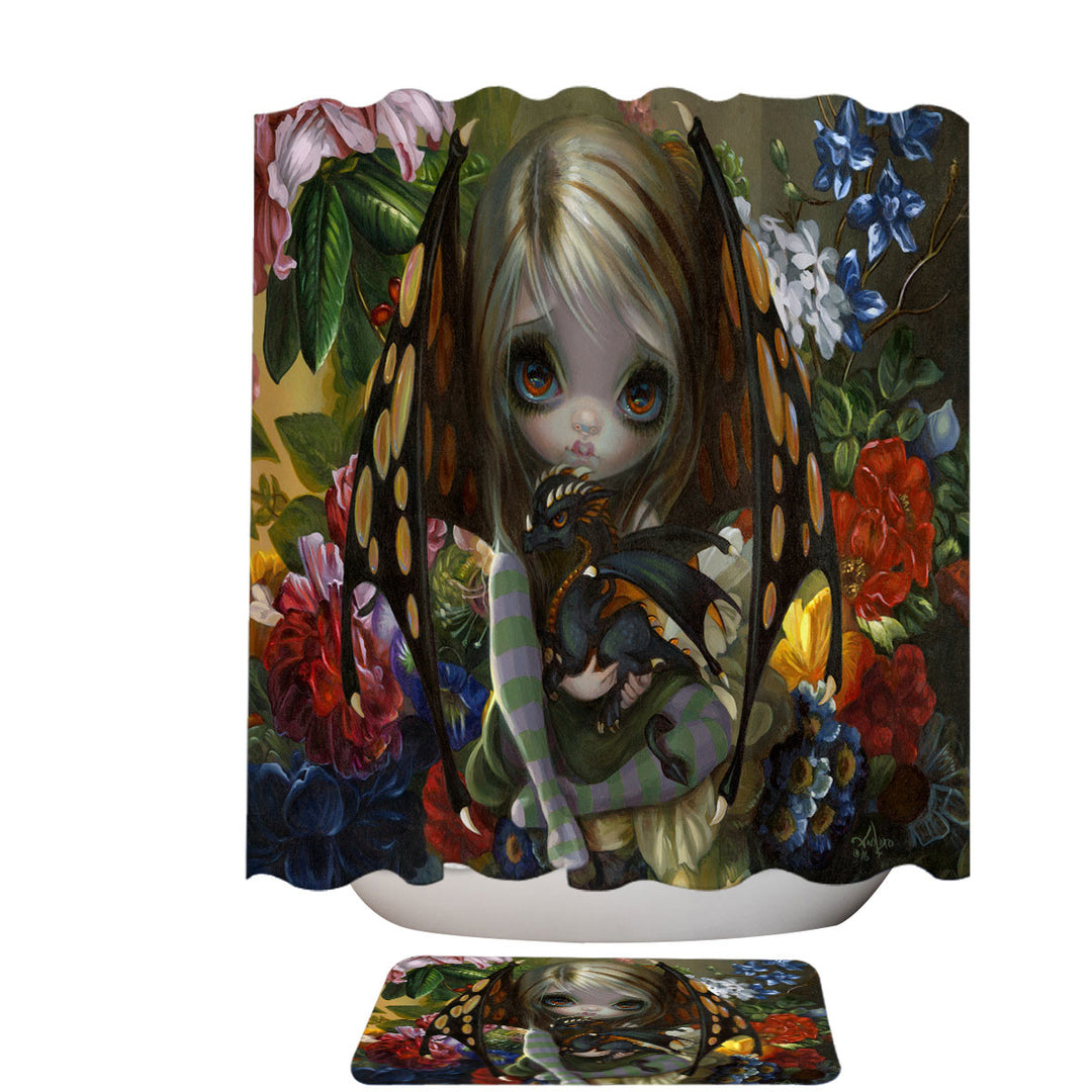 Cute Shower Curtains for Sale Little Fairy and Flower Dragonling