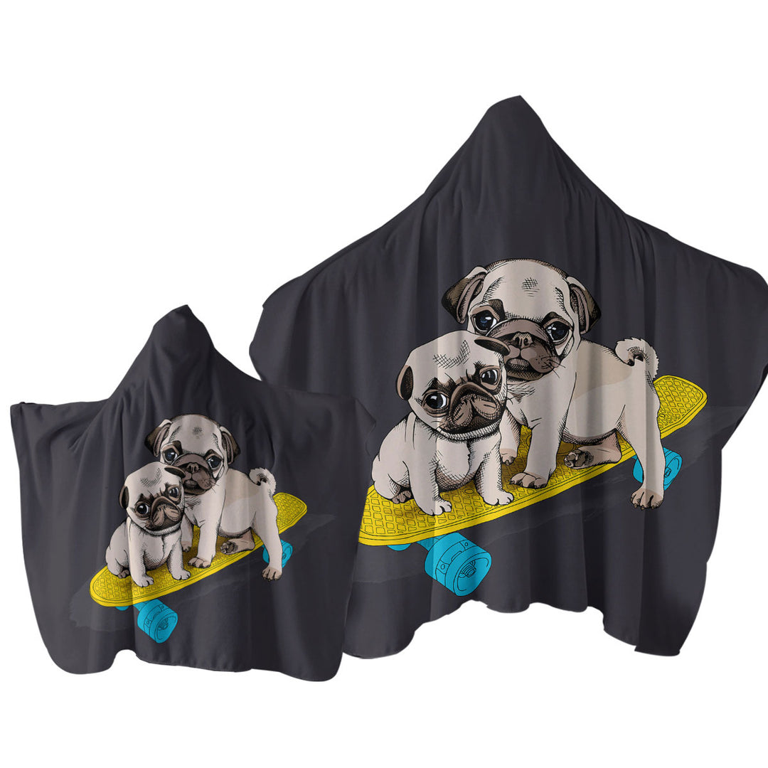 Cute Skating Pugs Towel Hoodie