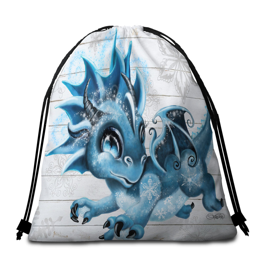 Cute Snowflakes Winter Lil Dragon Beach Towels and Bags Set