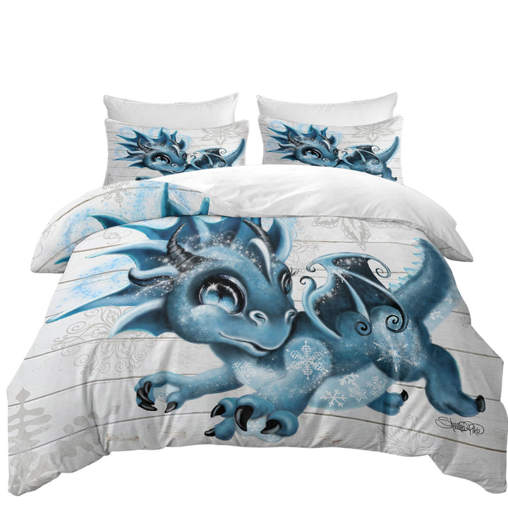 Cute Snowflakes Winter Lil Dragon Bed Covers