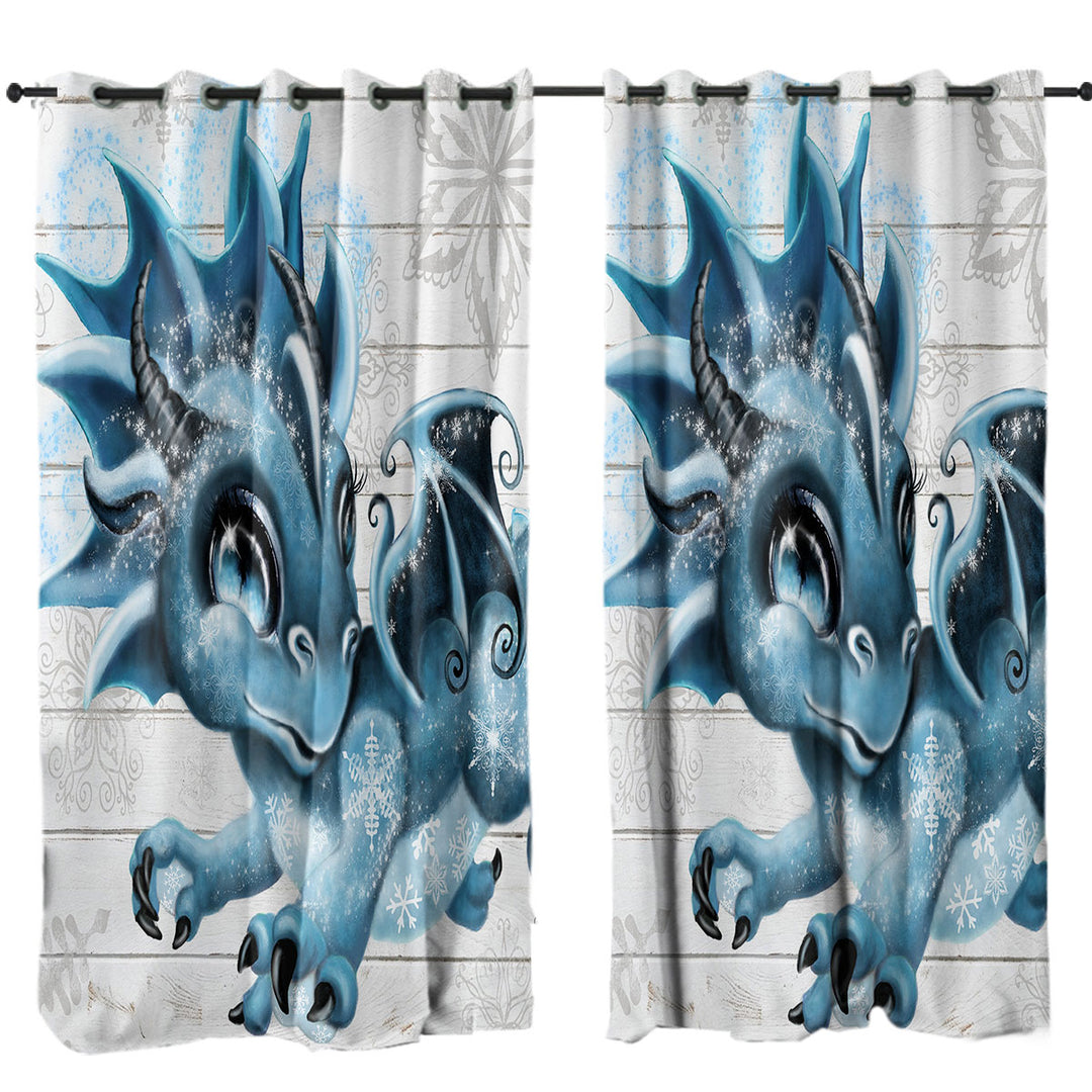 Cute Snowflakes Winter Lil Dragon Curtains for Living Room