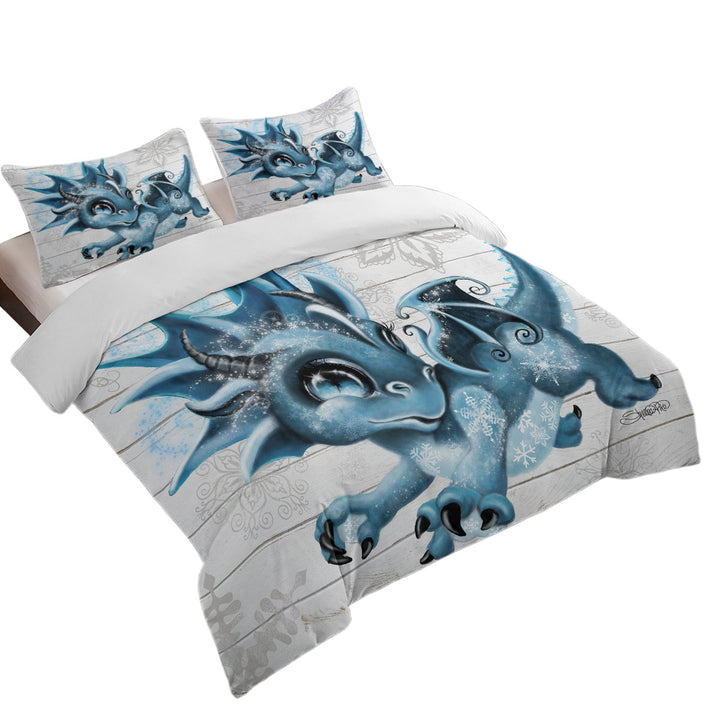 Cute Snowflakes Winter Lil Dragon Duvet Covers