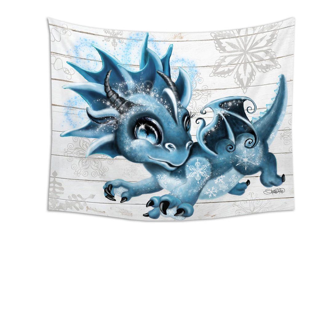 Cute Snowflakes Winter Lil Dragon Hanging Fabric on Wall