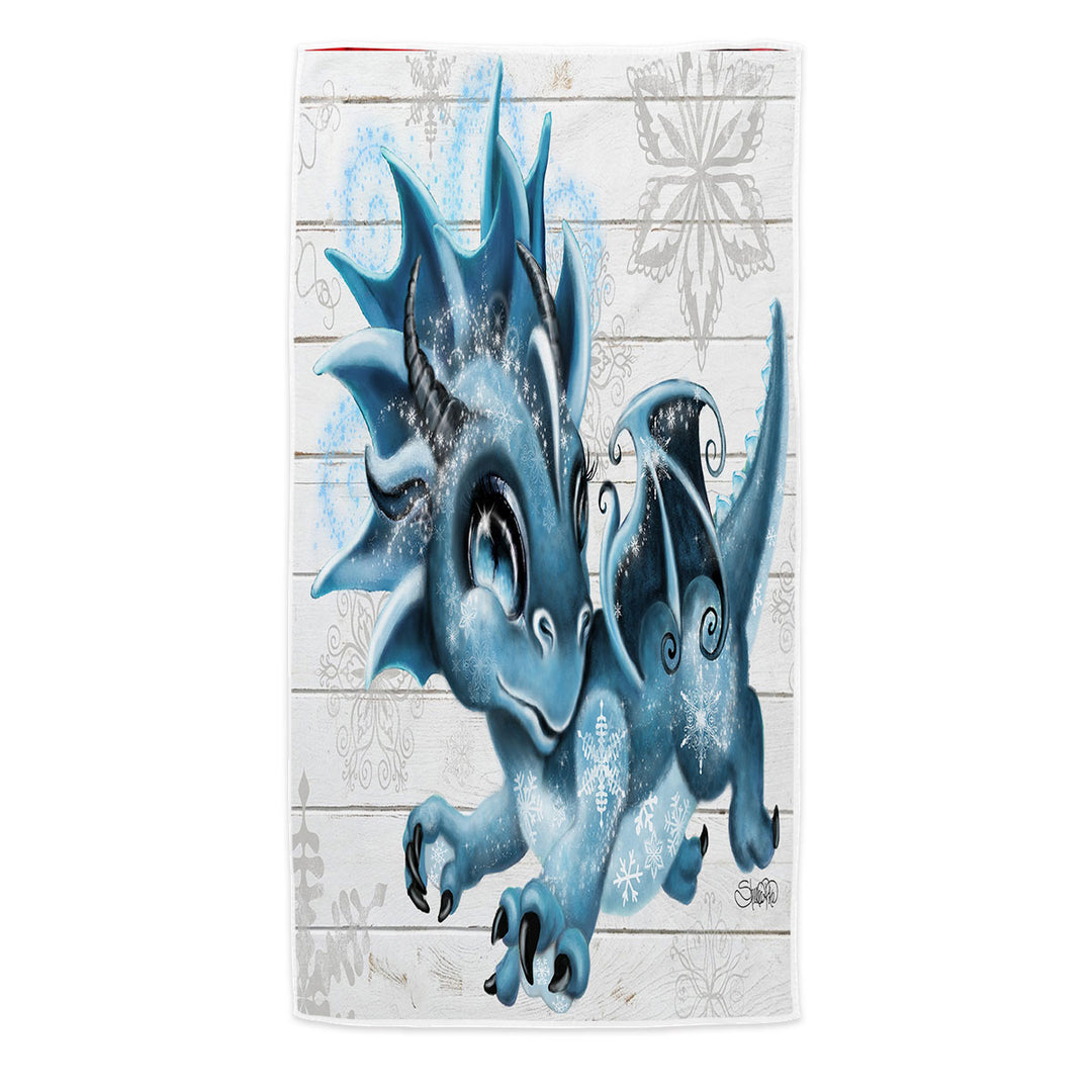 Cute Snowflakes Winter Lil Dragon Swims Towel