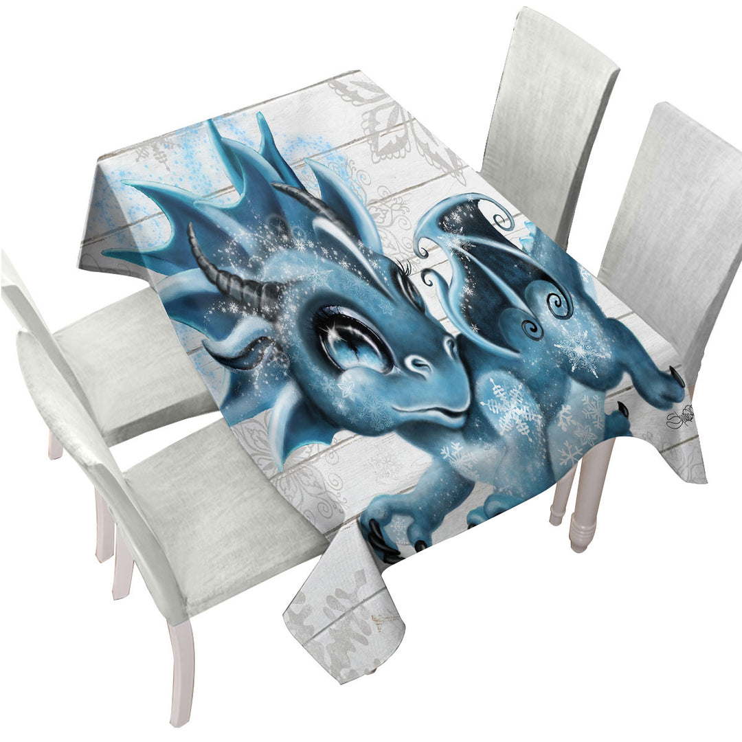 Cute Snowflakes Winter Lil Dragon Table Cover