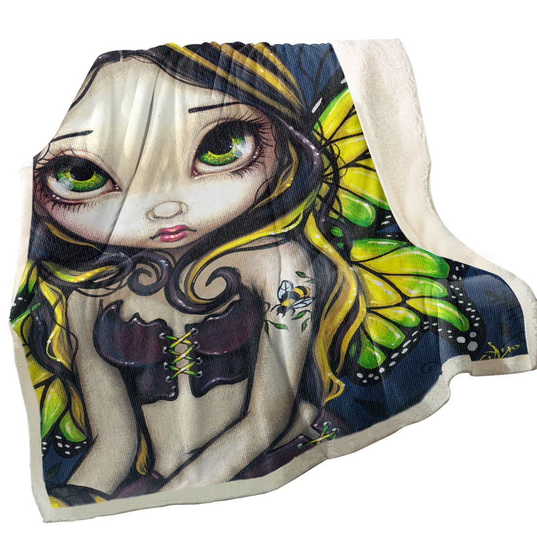 Cute Sofa Blankets Art Bumblebee Tattoo on Butterfly Fairy