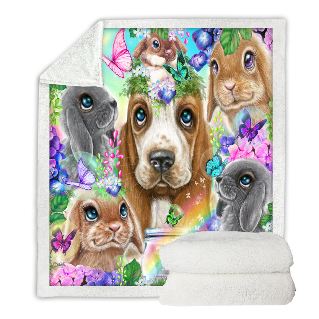 Cute Sofa Blankets Basset Hound Bunnies and Butterflies