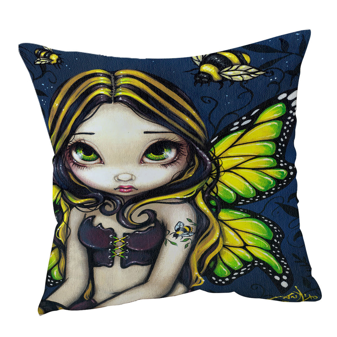 Cute Sofa Pillows Art Bumblebee Tattoo on Butterfly Fairy