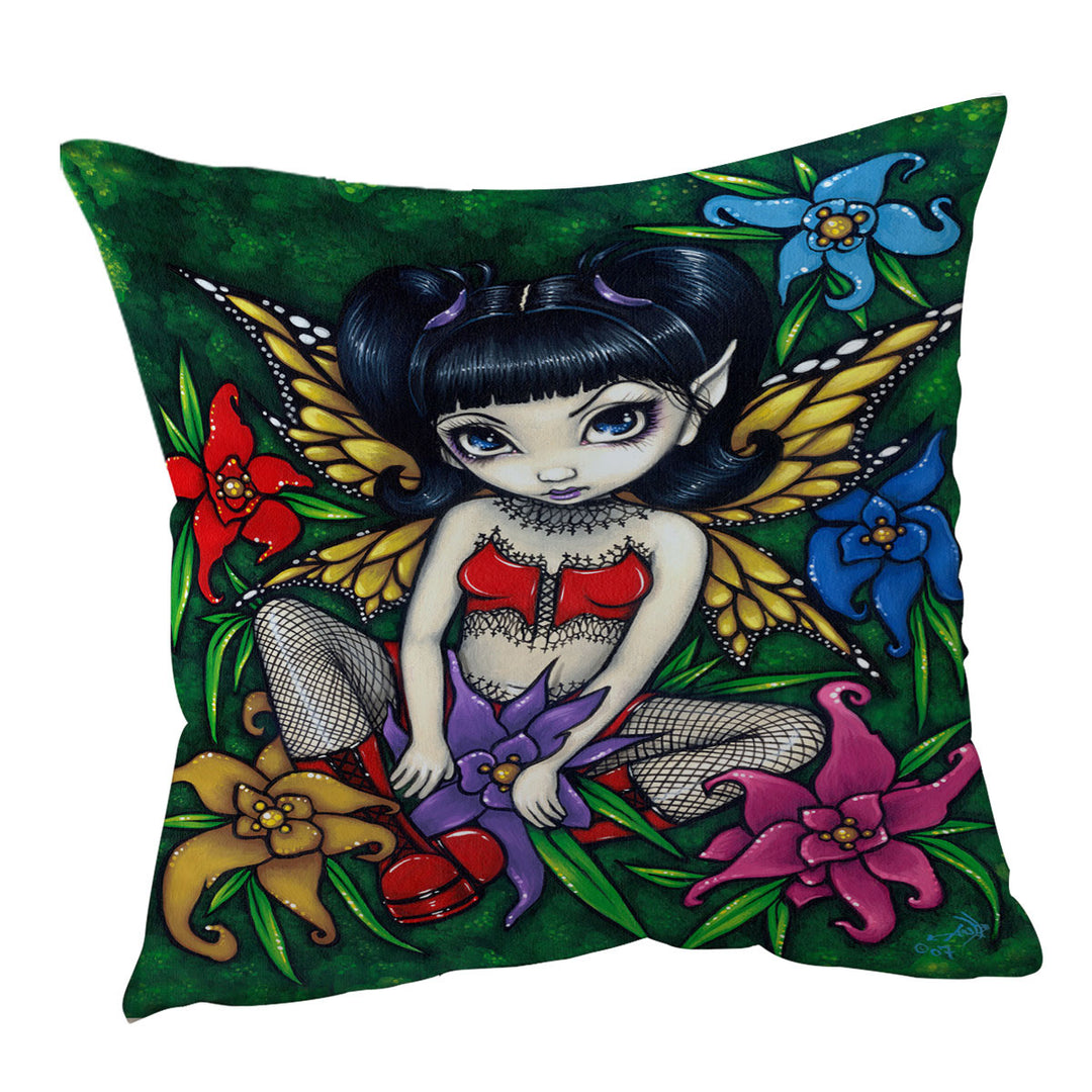 Cute Sofa Pillows Goth Fairy Fishnets and Flowers