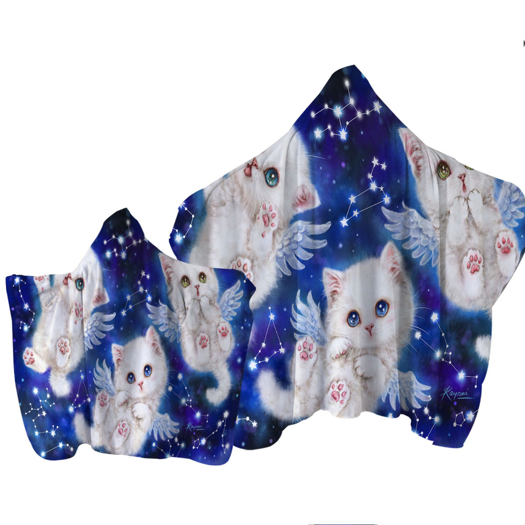 Cute Star Angels White Kitty Cats in Space Towel Hoodie