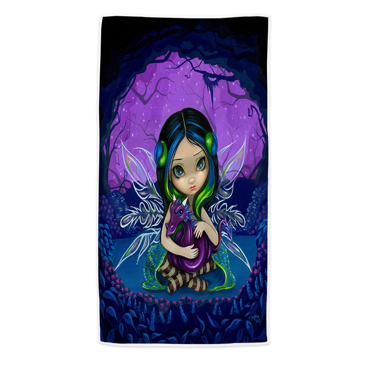 Cute Swims Towel Fairy in the Purple Moonlit Dragonling Garden