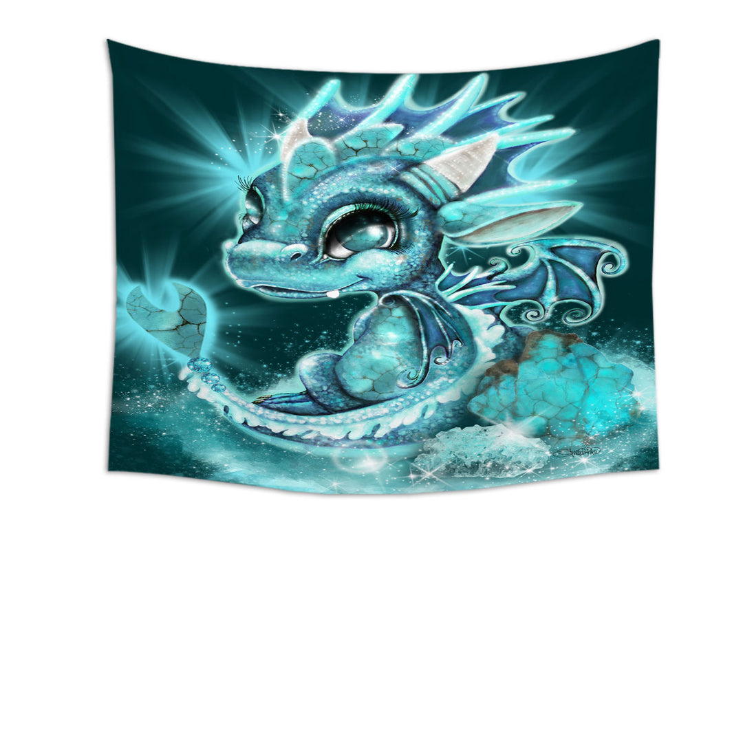 Cute Tapestries for Room Decor Gift December Turquoise Birthstone Lil Dragon