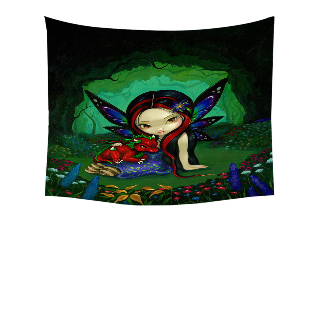 Cute Tapestry Wall Decor Forest Fairy in the Dragonling Garden