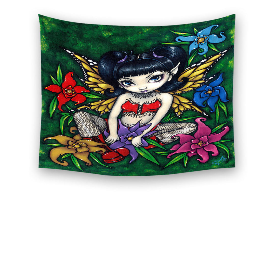 Cute Tapestry Wall Decor Goth Fairy Fishnets and Flowers