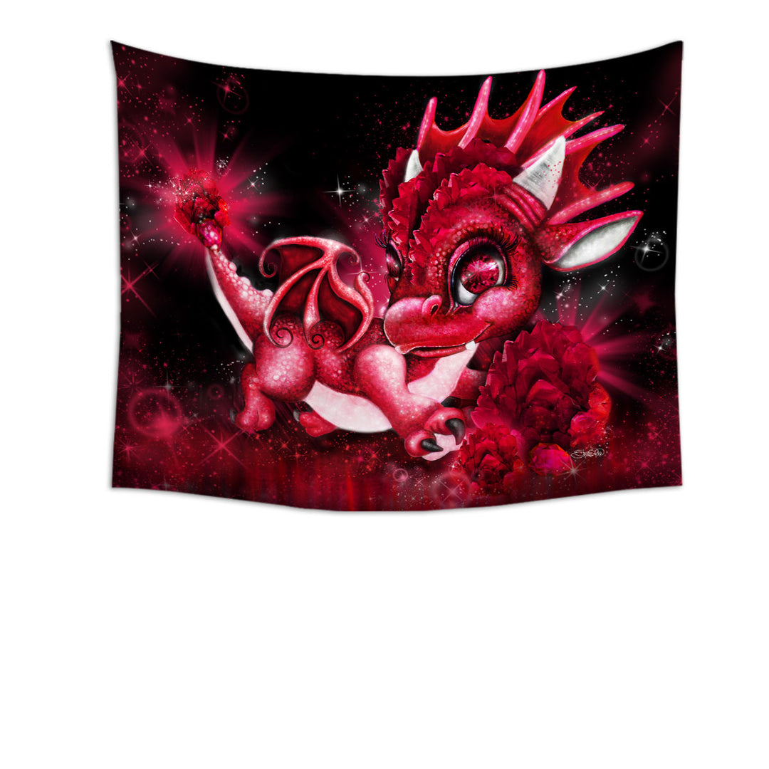 Cute Tapestry Wall Hanging for Gift January Garnet Birthstone Lil Dragon