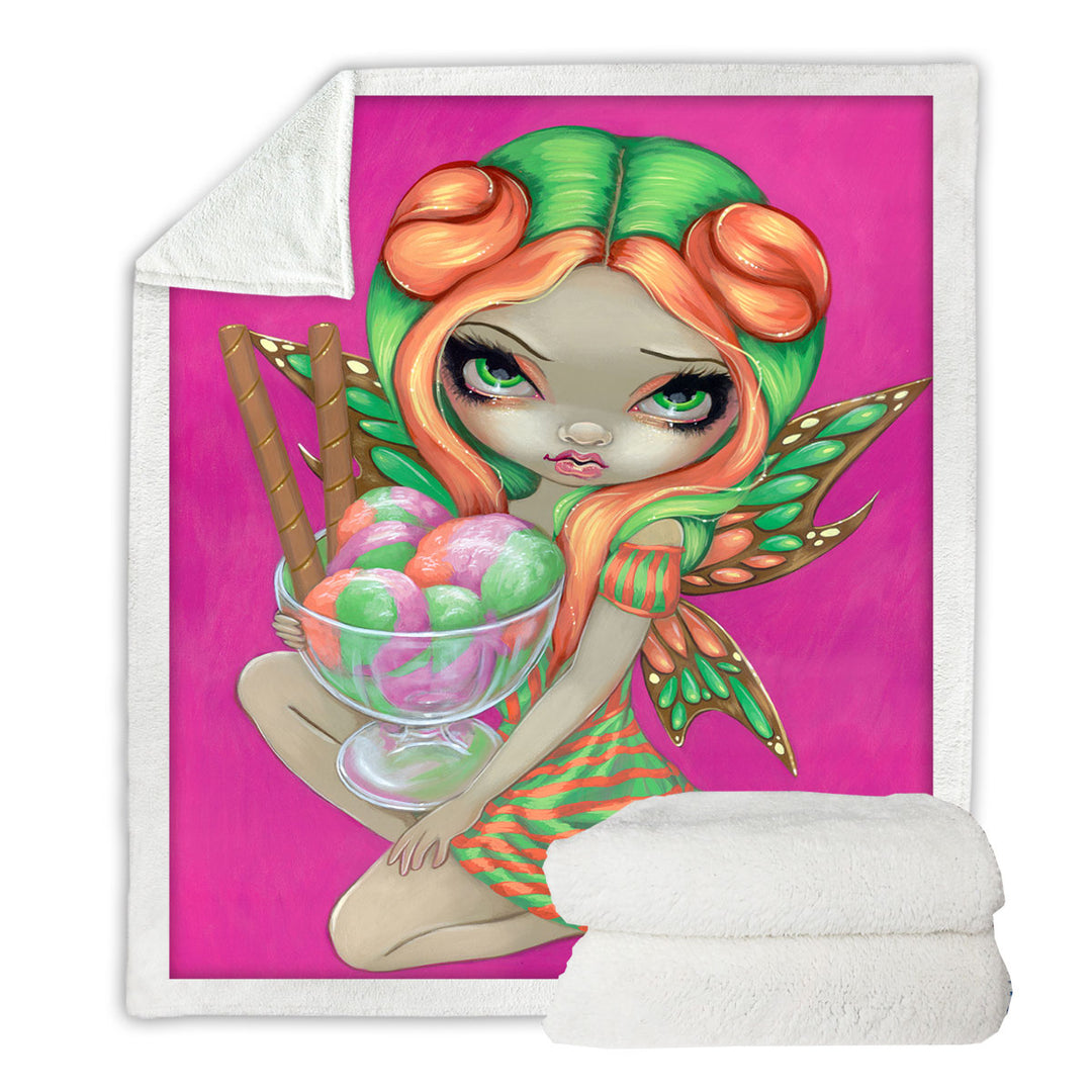 Cute Throw Blankets Candy Lover Big Eyed Rainbow Sherbet Fairy