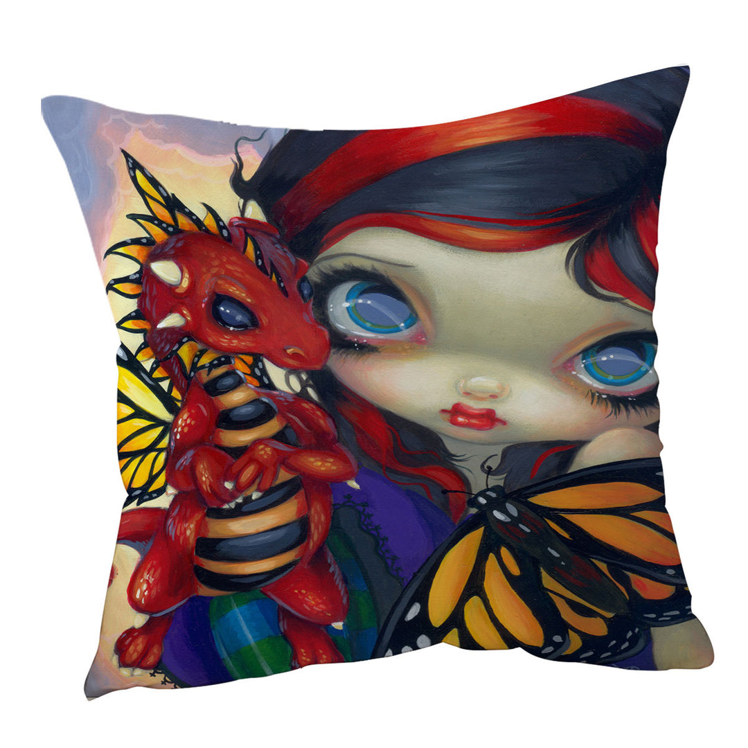 Cute Throw Pillows Art Darling Dragonling and Butterfly Fairy