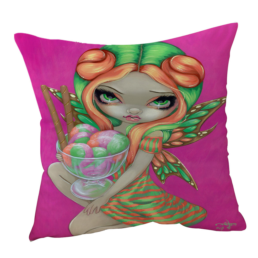 Cute Throw Pillows Candy Lover Big Eyed Rainbow Sherbet Fairy