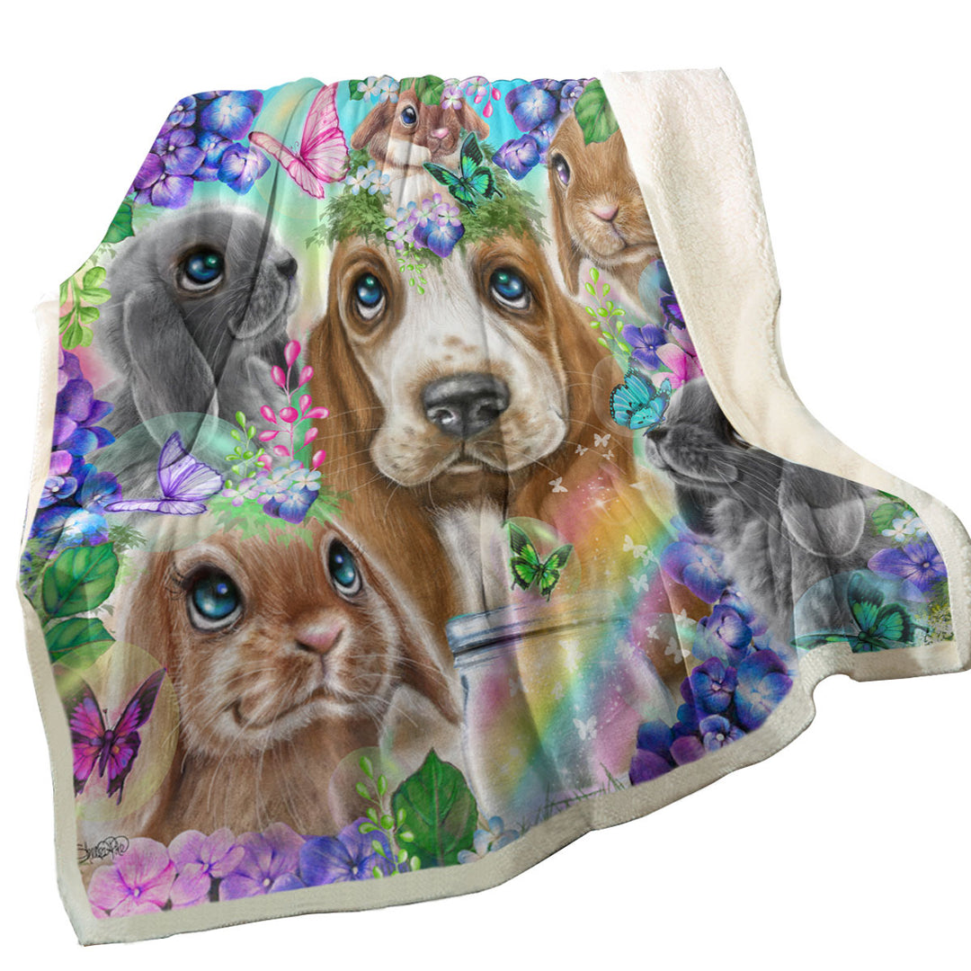 Cute Throws Basset Hound Bunnies and Butterflies