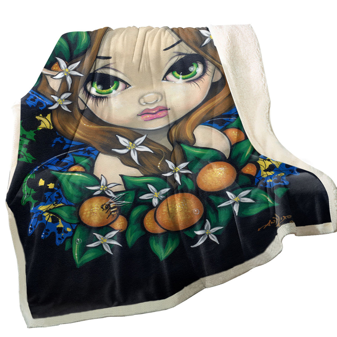 Cute Throws Girls Painting Orange Blossom Fairy