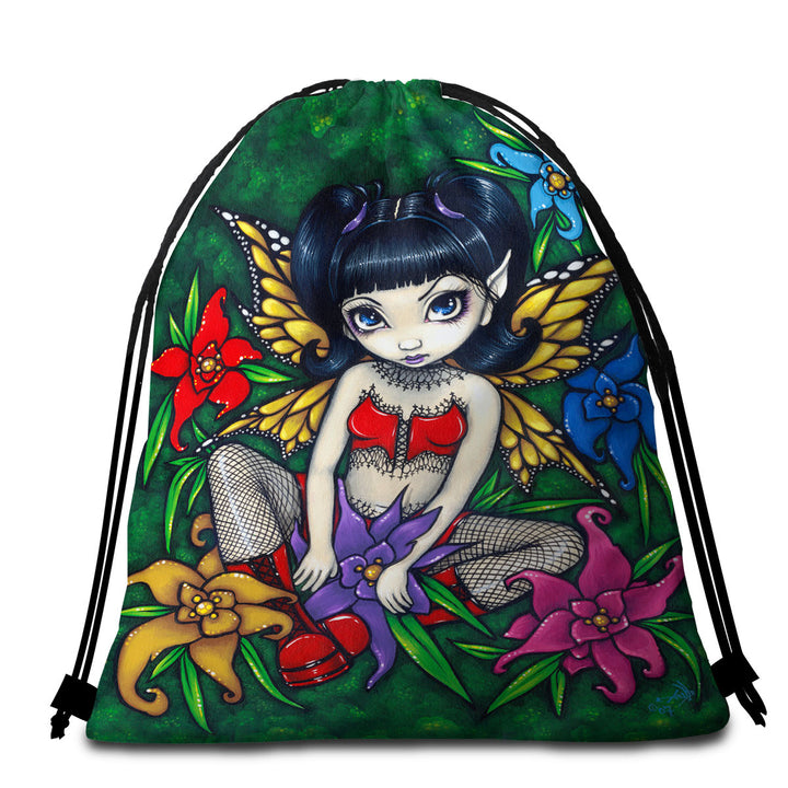 Cute Travel Beach Towel Goth Fairy Fishnets and Flowers