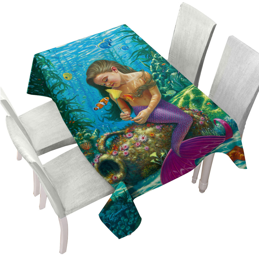 Cute Underwater Fish and Mermaid Girl Tablecloths