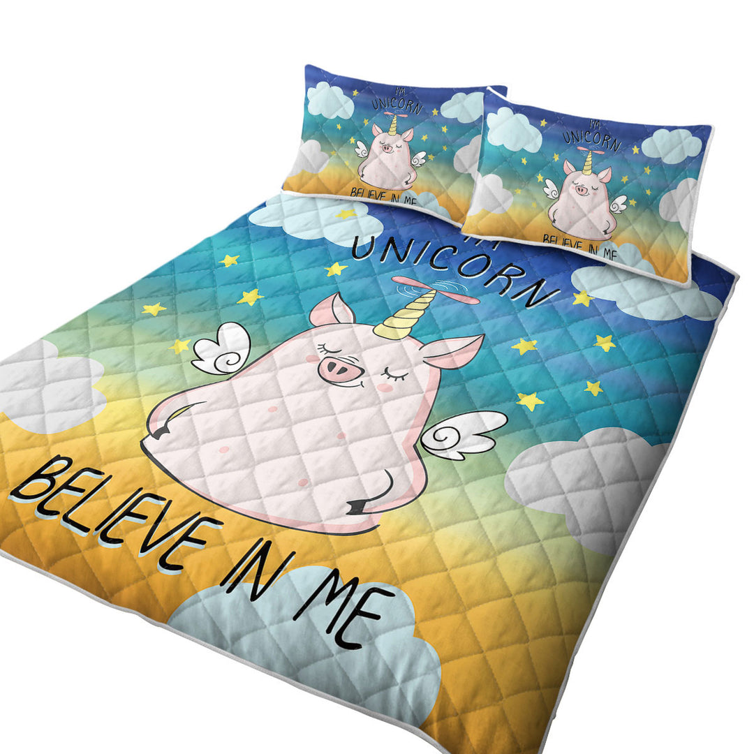 Cute Unicorn Piggy California King Quilt Sets