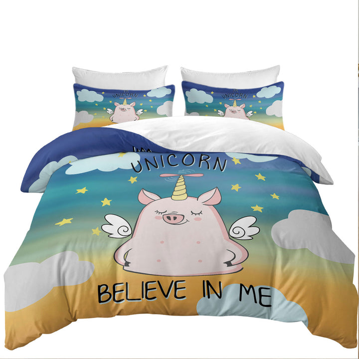 Cute Unicorn Piggy Duvet Cover