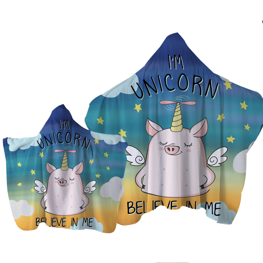 Cute Unicorn Piggy Hooded Beach Towel