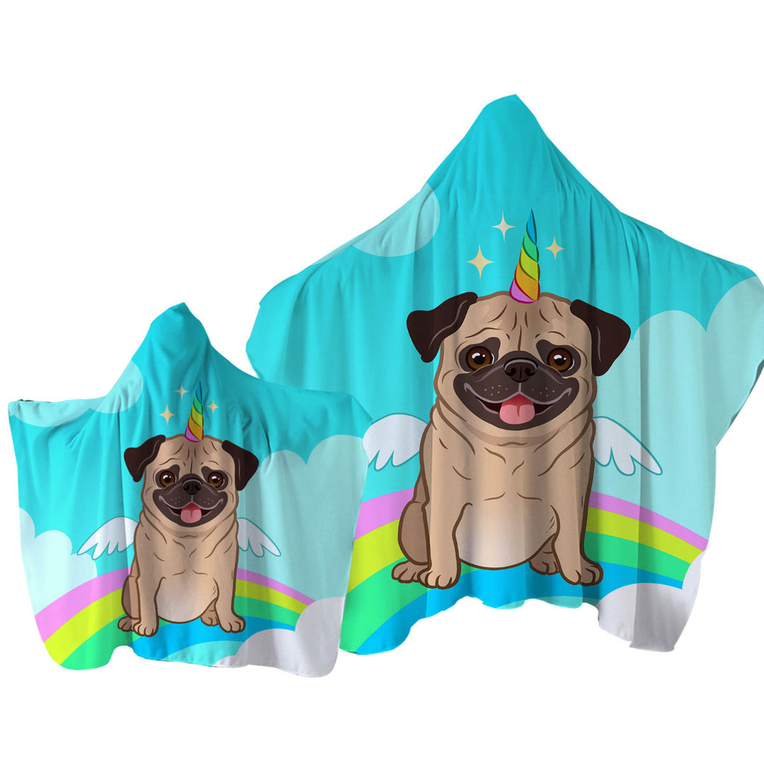 Cute Unicorn Pug Hooded Beach Towel