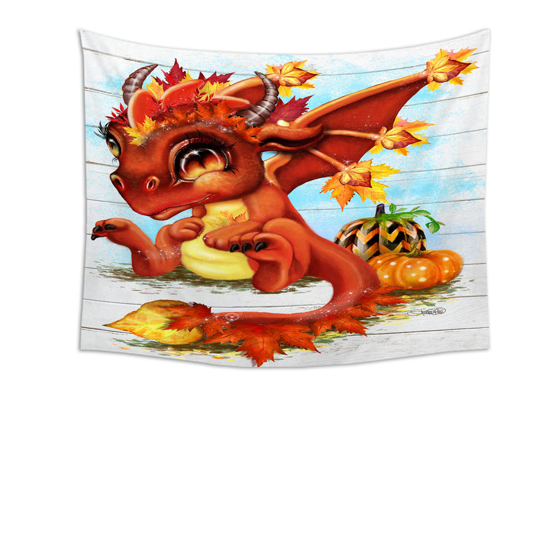 Cute Wall Decor Fantasy Art Autumn Lil Dragon Tapestry