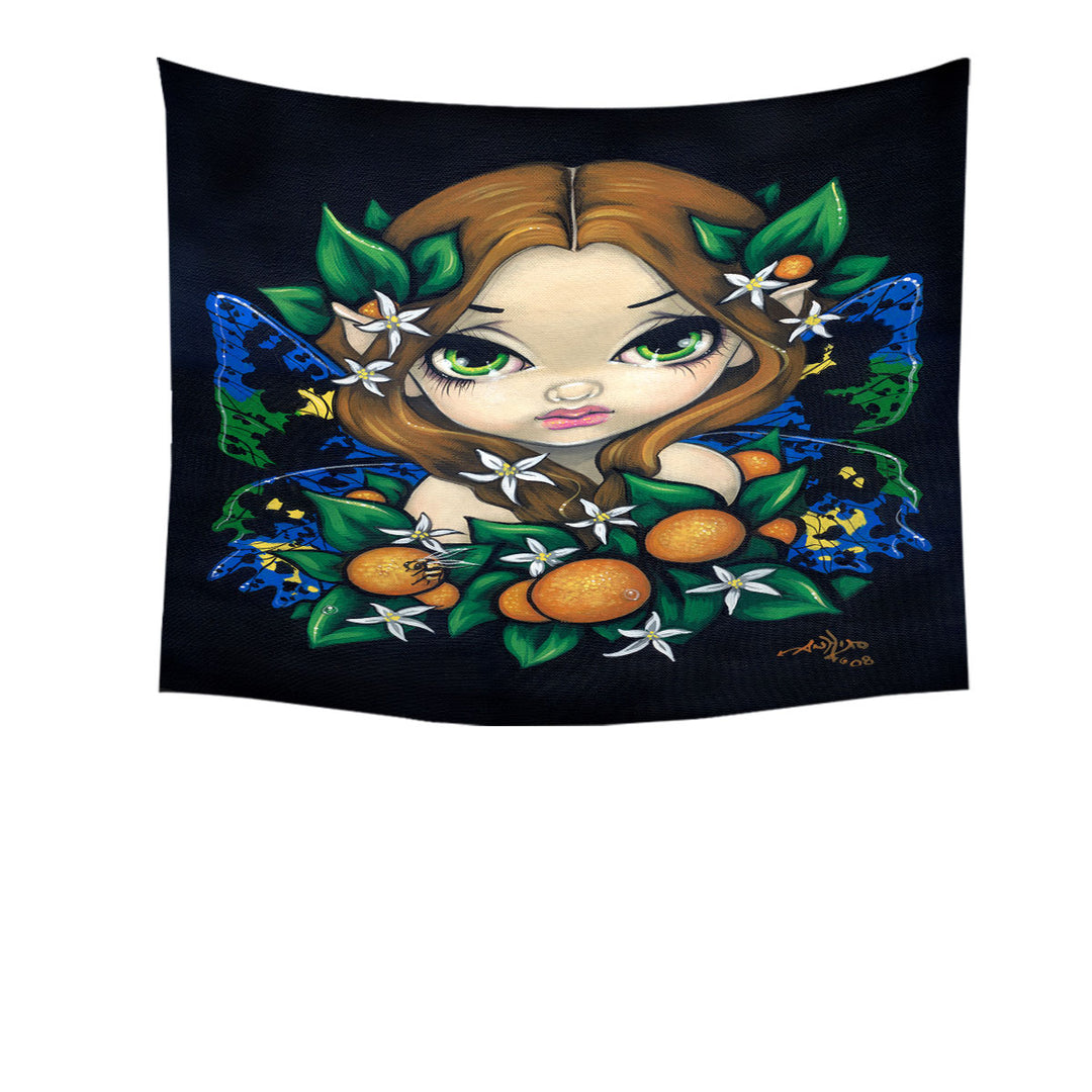 Cute Wall Decor Girls Painting Orange Blossom Fairy Tapestry