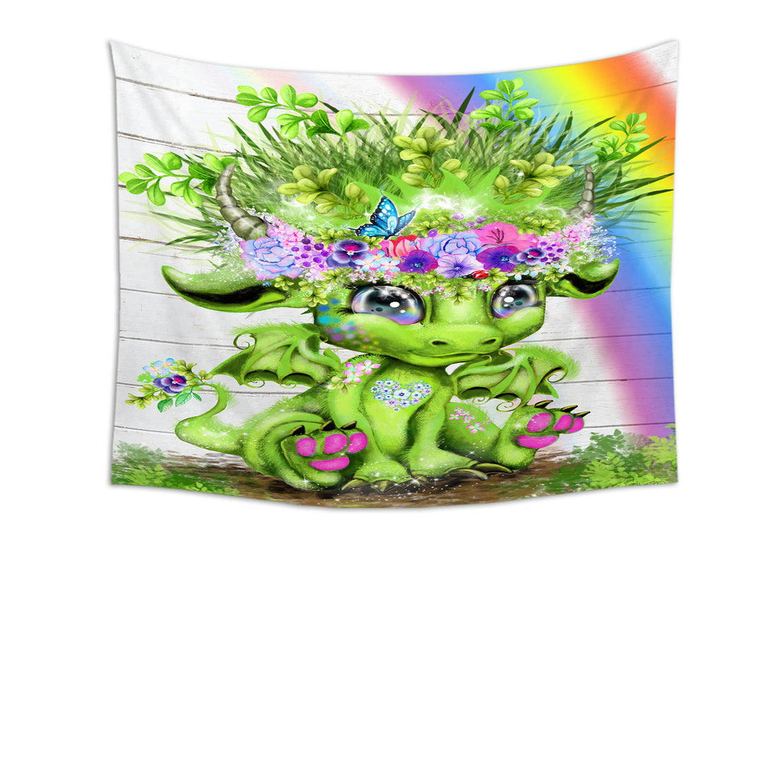 Cute Wall Decor Rainbow Summer Lil Dragon Tapestry