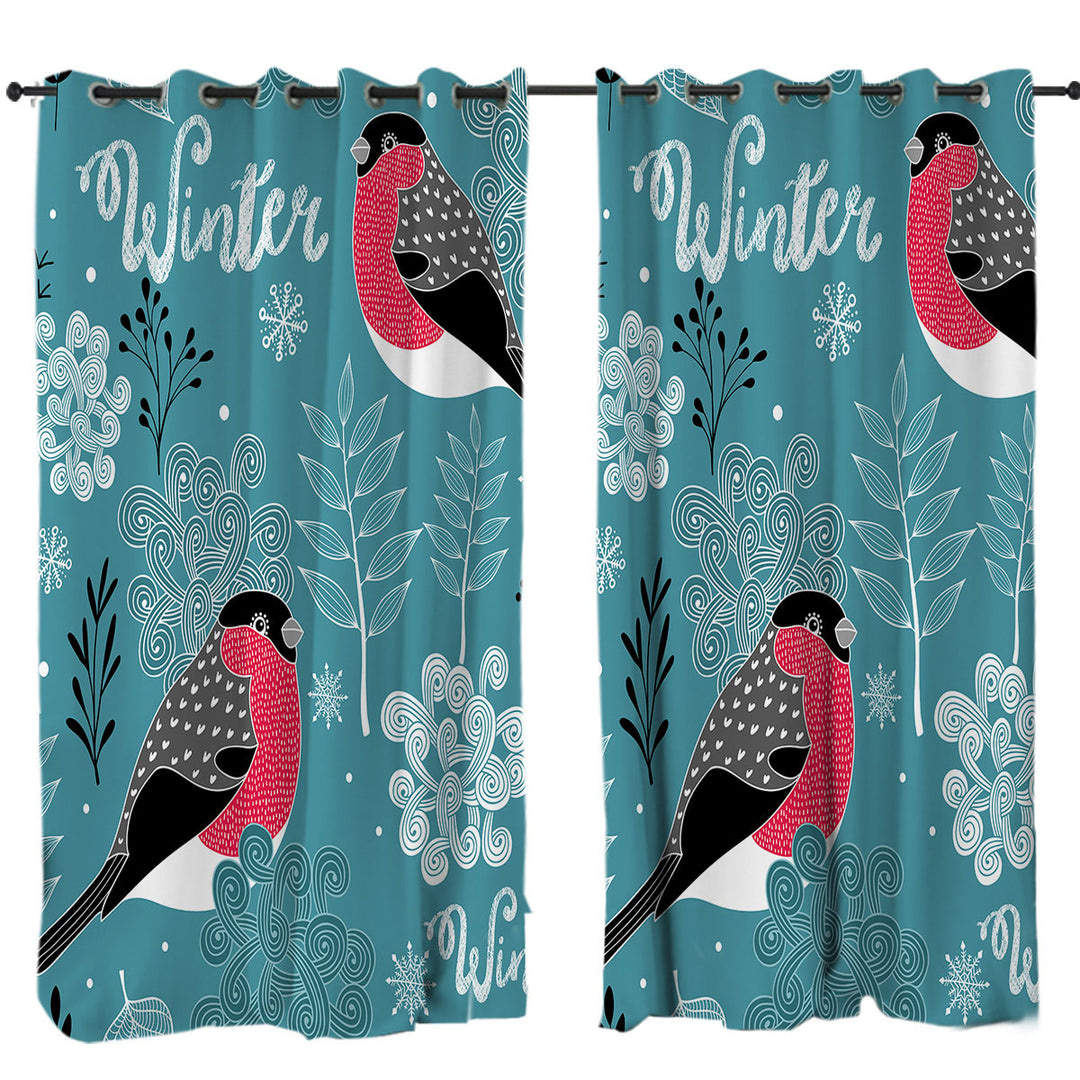 Cute Winter Birds Drapery