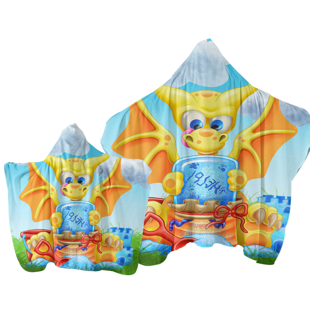 Cute Yellow Dragon for Kids Hooded Beach Towel