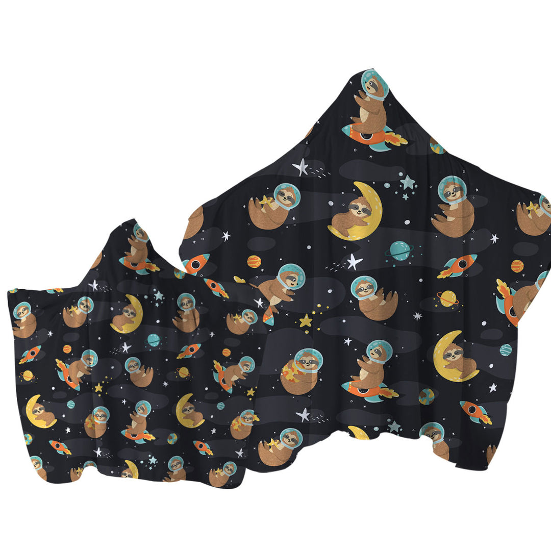 Cute and Funny Astronaut Sloth in Space Towel with Hood