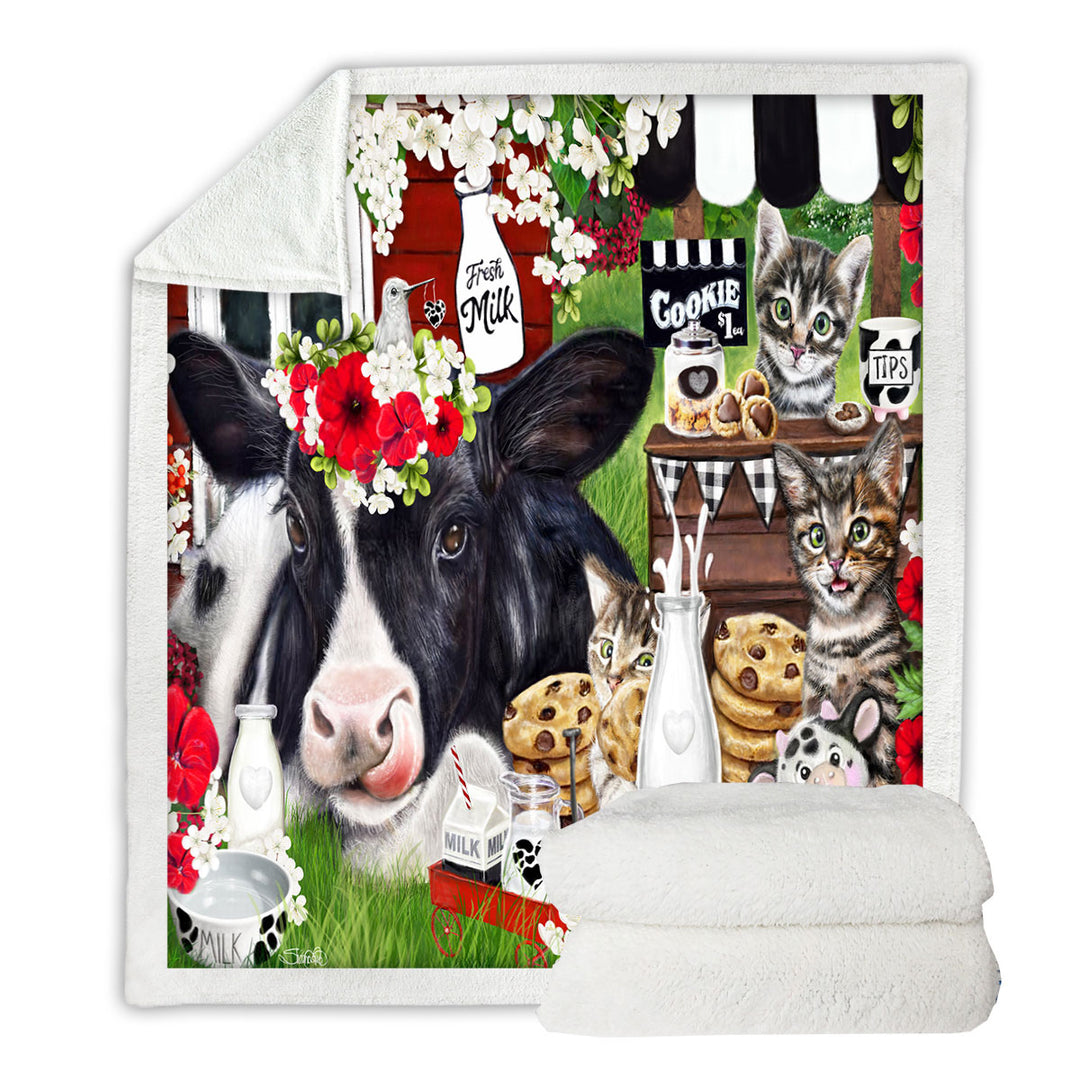 Cute and Funny Decorative Throws with Cookies Milk Cow and Kitties