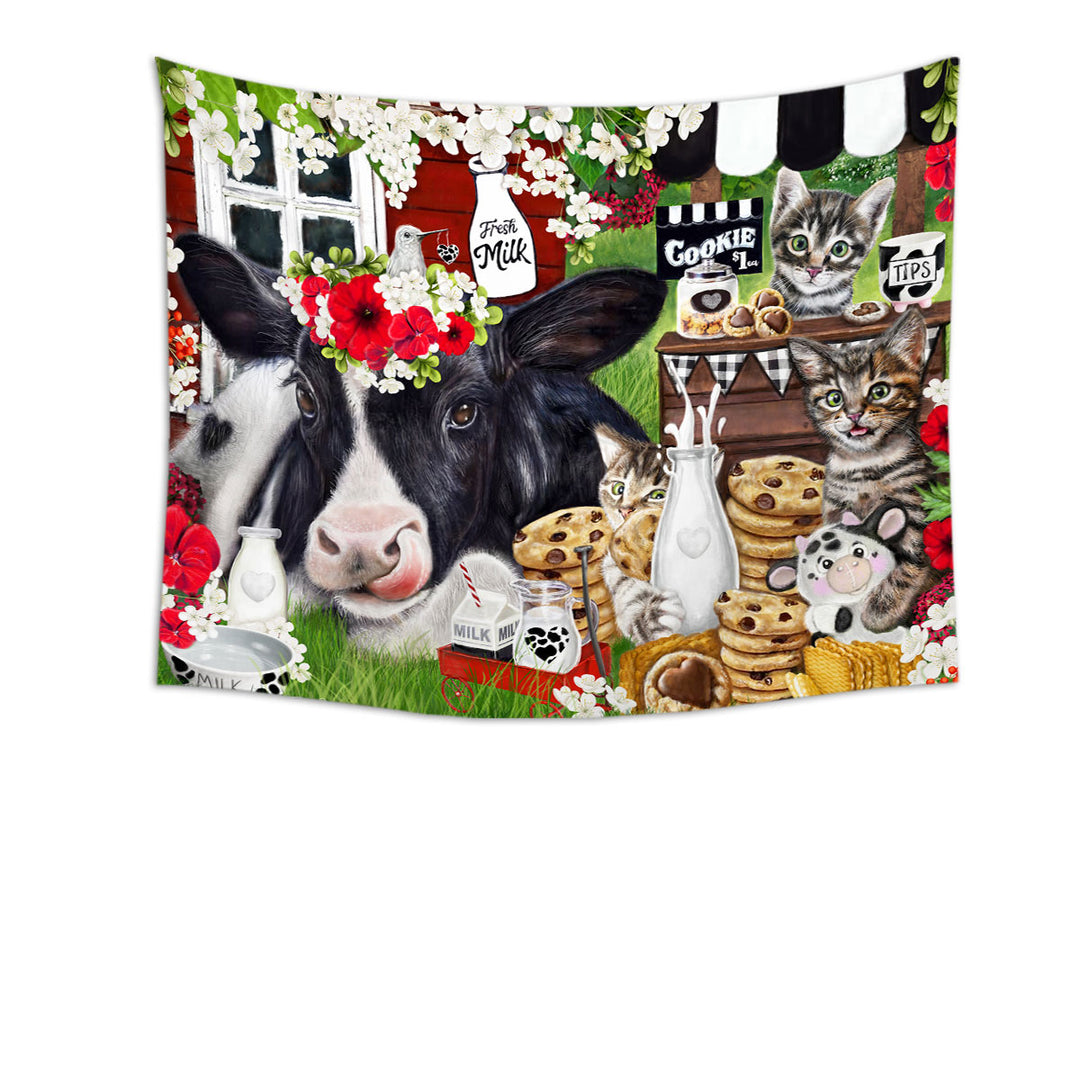 Cute and Funny Wall Decor with Cookies Milk Cow and Kitties