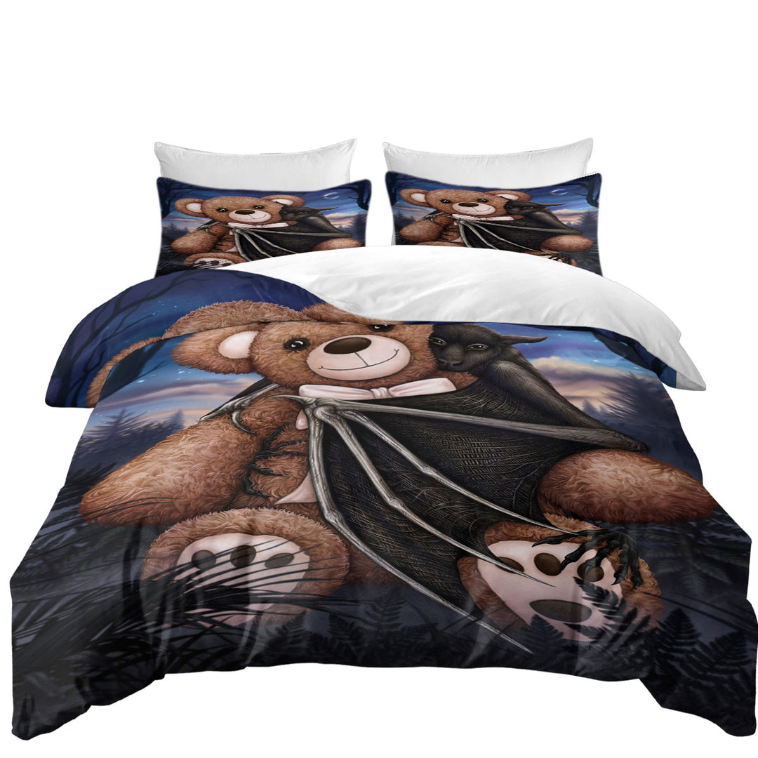 Cute and Scary Bedtime Teddy Bear and Bat Coverlets