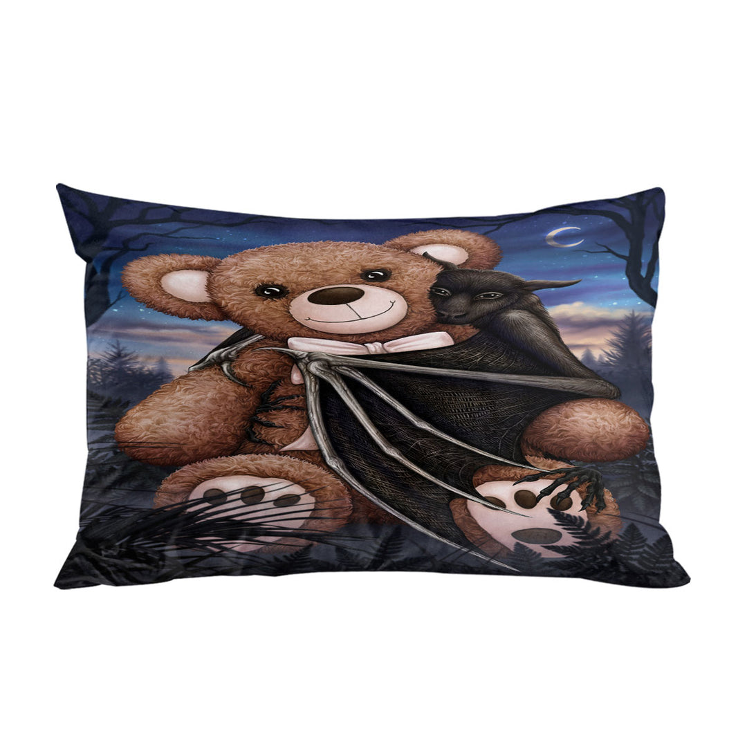 Cute and Scary Bedtime Teddy Bear and Bat Pillow Cases