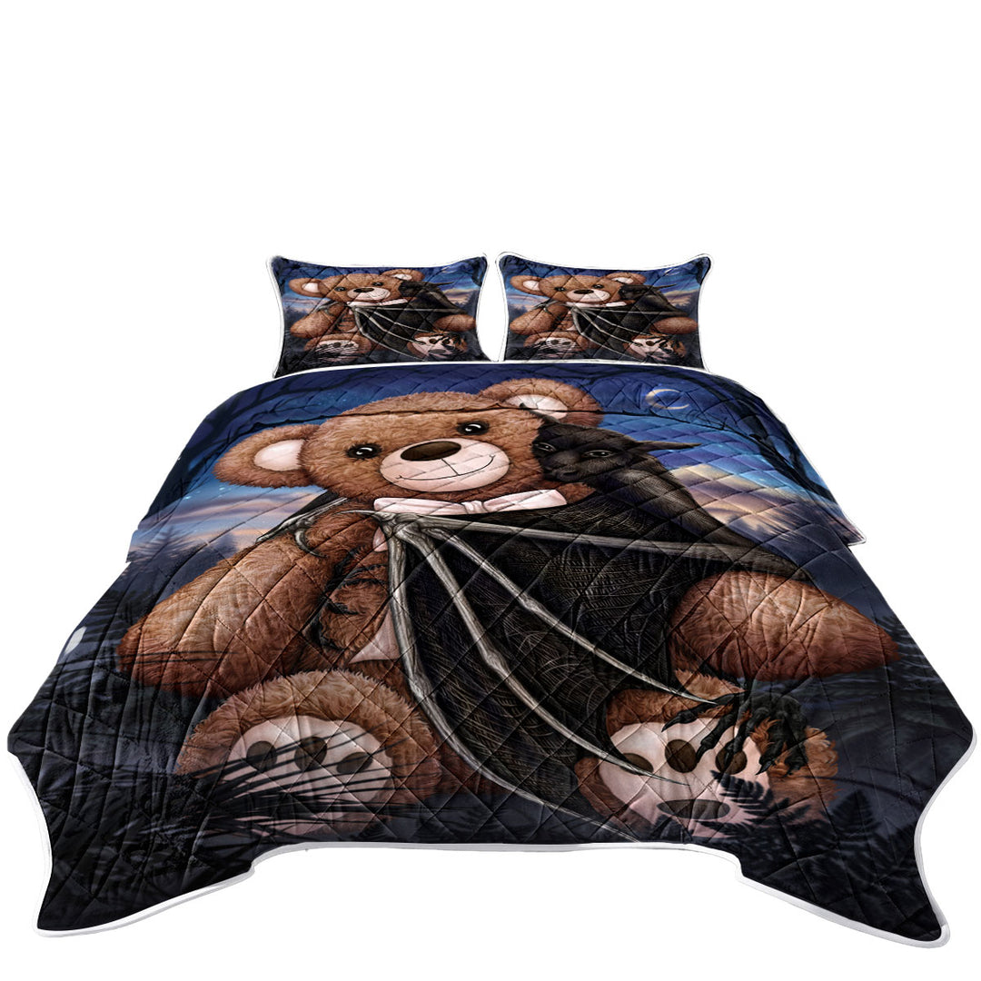 Cute and Scary Bedtime Teddy Bear and Bat Quilt