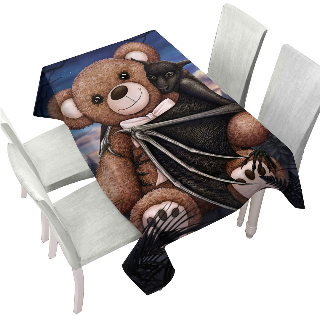 Cute and Scary Bedtime Teddy Bear and Bat Tablecloths