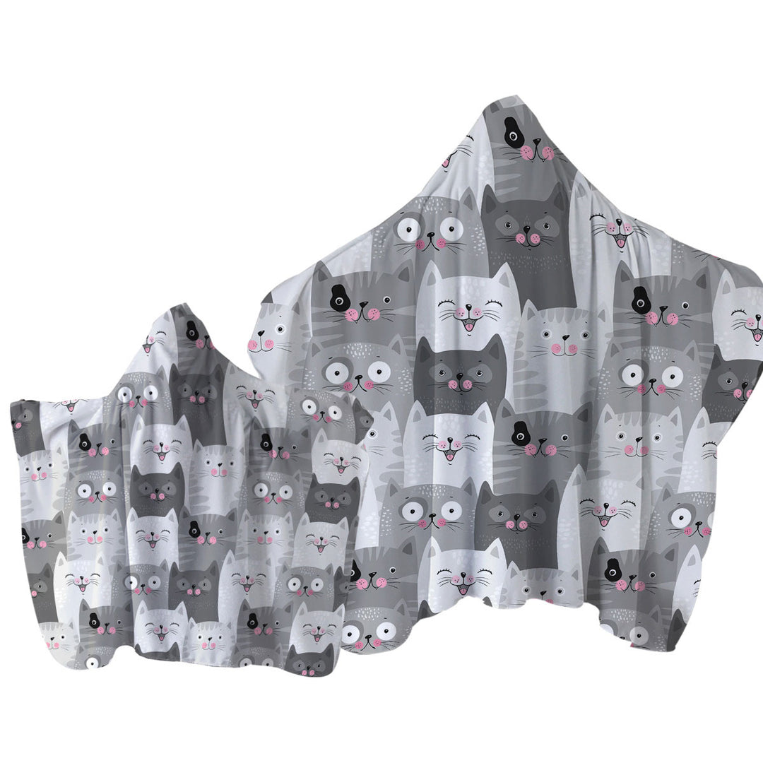 Cute and Sweet Grey Cats Towel with Hood