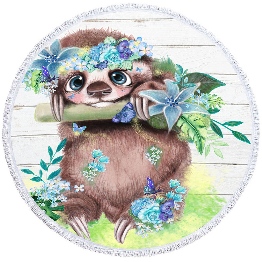 Cute l Just Hanging out Butterfly Sloth Beach Towel