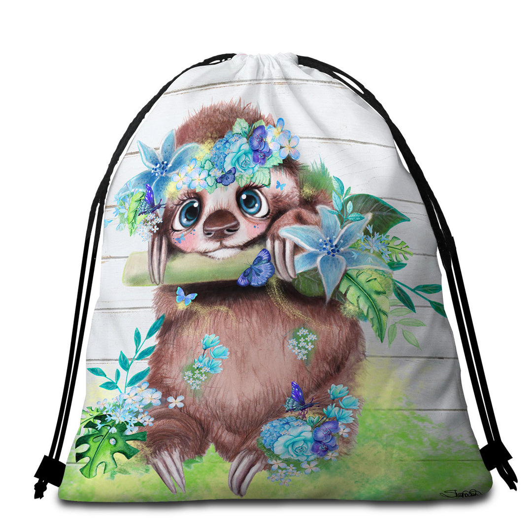 Cute l Just Hanging out Butterfly Sloth Beach Towels and Bags Set