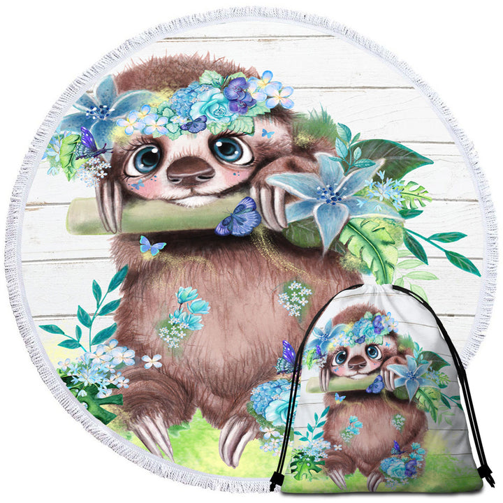 Cute l Just Hanging out Butterfly Sloth Beach Towels for Sale