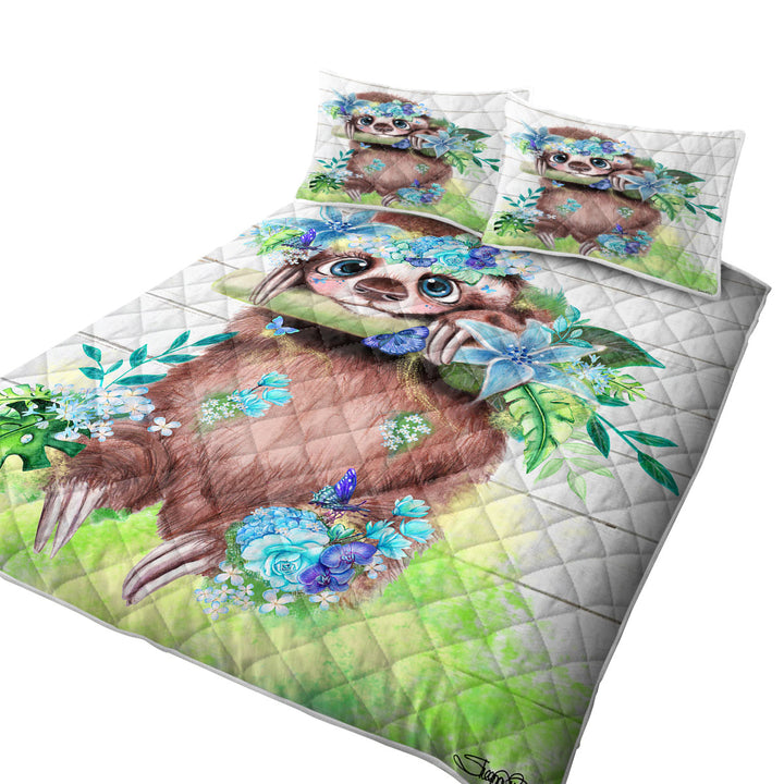 Cute l Just Hanging out Butterfly Sloth Coverlet